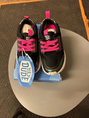 Hey Dude Kids Black Sneakers with Hot Pink Accents